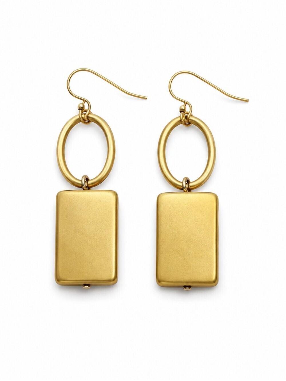 3/$30 Geometric Matte Goldtone Dangle Hook Earrings